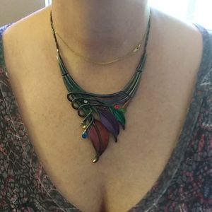 Enamel and Gunmetal Tone Fashion Necklace